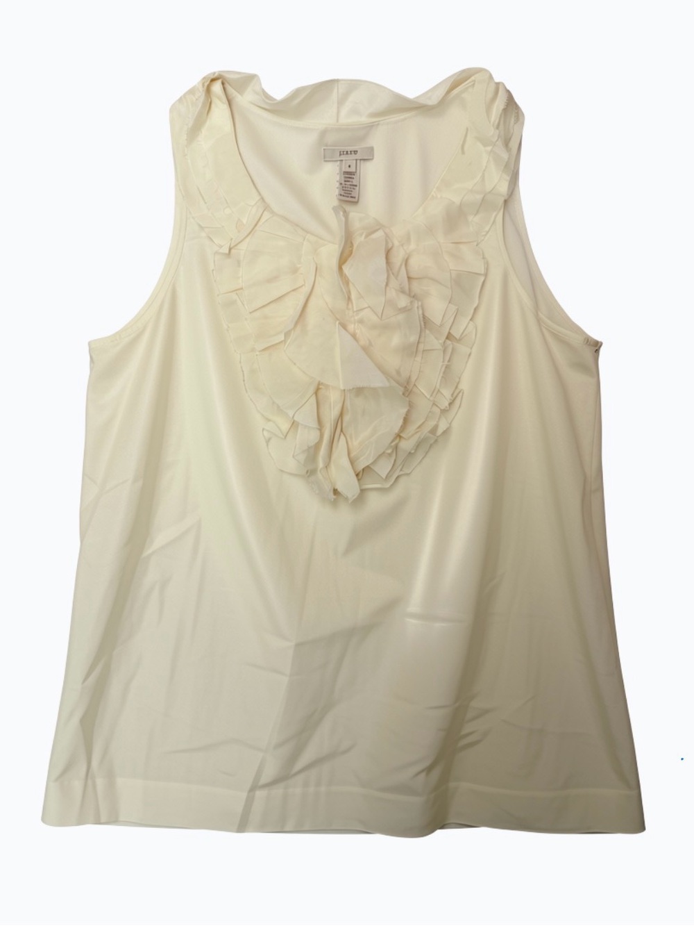 J Crew Cream Ruffle Front Silk Blend Sleeveless Top